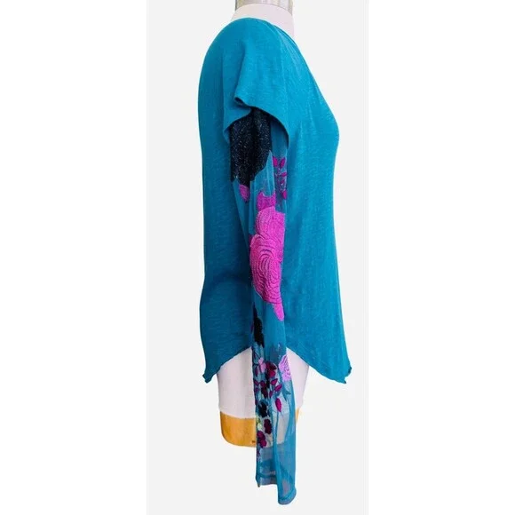 Free People Wm M Take Me Away Twofer Blue Embroidered Lace Long Sleeve NEW W/TAG - Picture 5 of 8